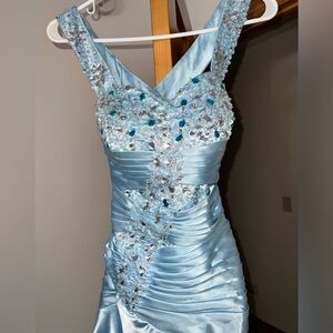 Baby blue gem prom dress